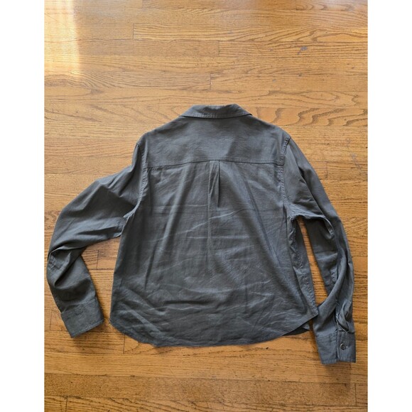 Theory Linen Blend Shirt Womens Medium Long Sleeve Button Up Army Green - Picture 4 of 7